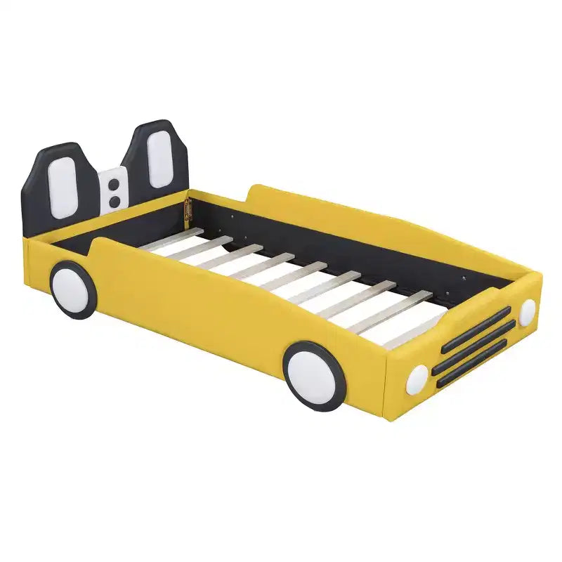 Whisen Morden Design Twin Size Race Car-Shaped Platform Bed with Wheels