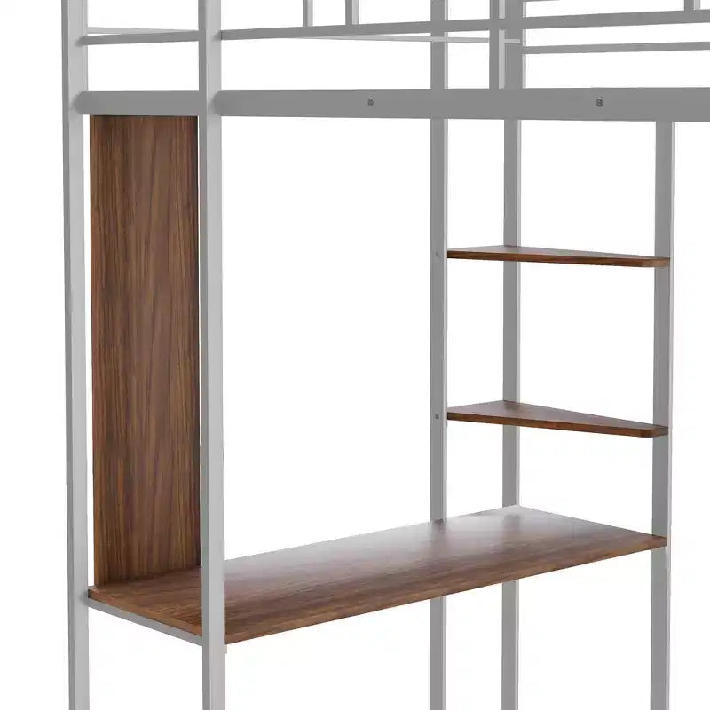 Whisen 42.1'' W x 79.5'' L Twin Size Metal Loft Bed with Built-in Desk, Shelf and Ladder, Strong Metal Frame