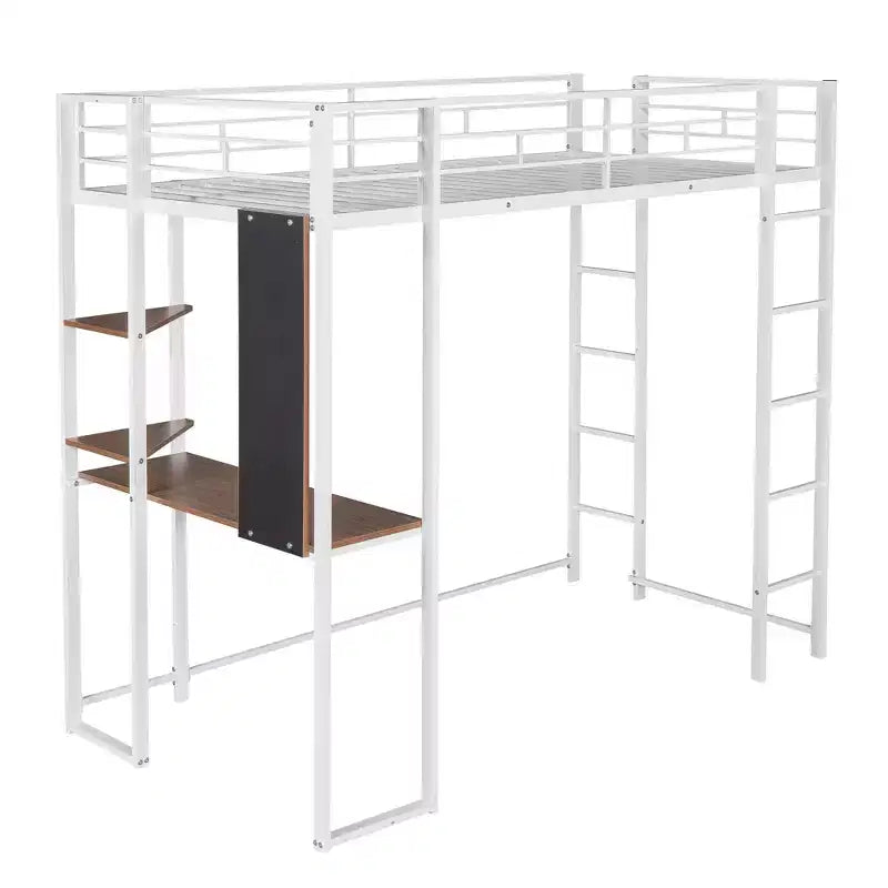 Whisen 42.1'' W x 79.5'' L Twin Size Metal Loft Bed with Built-in Desk, Shelf and Ladder, Strong Metal Frame