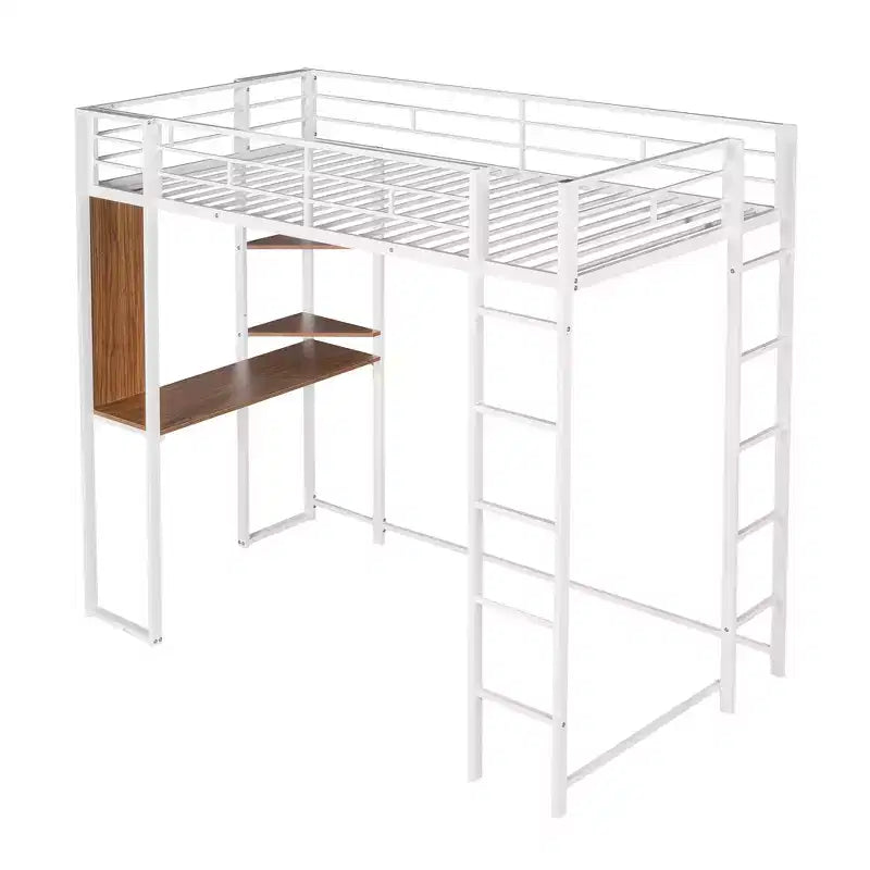 Whisen 42.1'' W x 79.5'' L Twin Size Metal Loft Bed with Built-in Desk, Shelf and Ladder, Strong Metal Frame