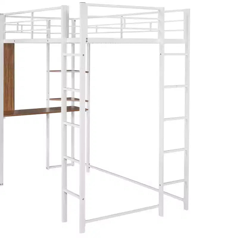 Whisen 42.1'' W x 79.5'' L Twin Size Metal Loft Bed with Built-in Desk, Shelf and Ladder, Strong Metal Frame