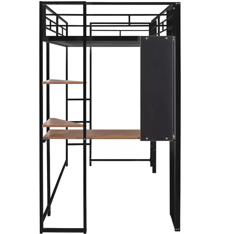 Whisen 42.1'' W x 79.5'' L Twin Size Metal Loft Bed with Built-in Desk, Shelf and Ladder, Strong Metal Frame