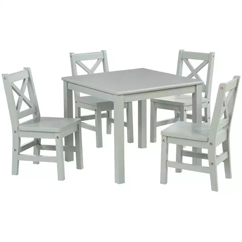 eHemco Solid Hard Wood Kids Table and Chair Set (4 Chairs Included), 5 Piece Set