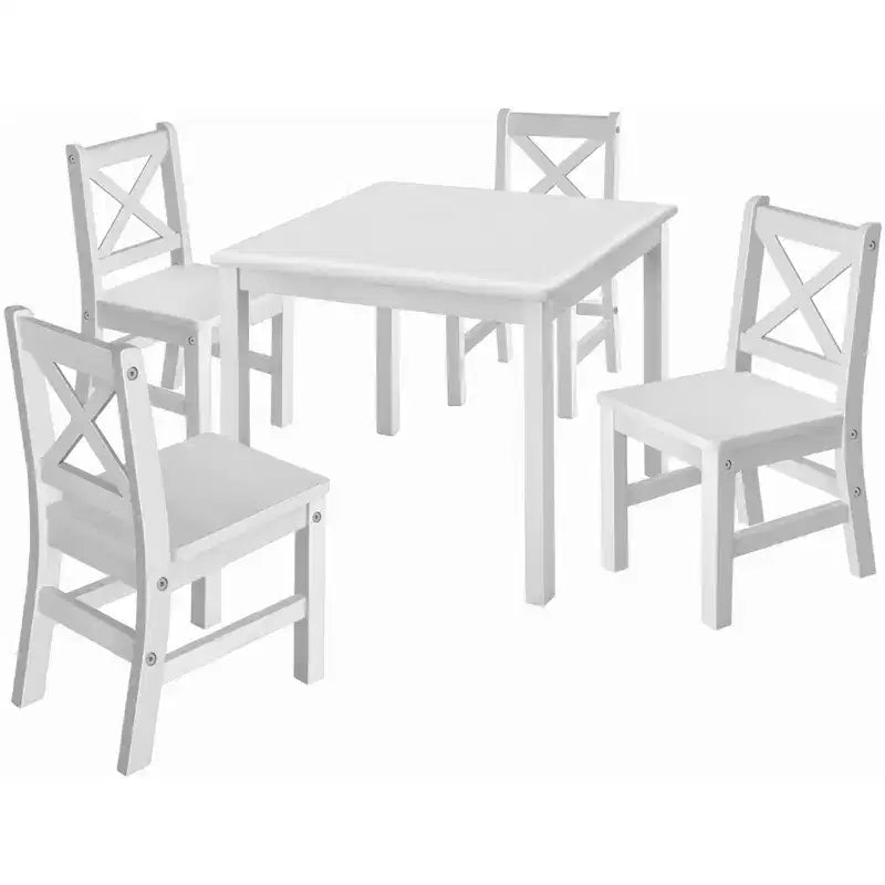 eHemco Solid Hard Wood Kids Table and Chair Set (4 Chairs Included), 5 Piece Set