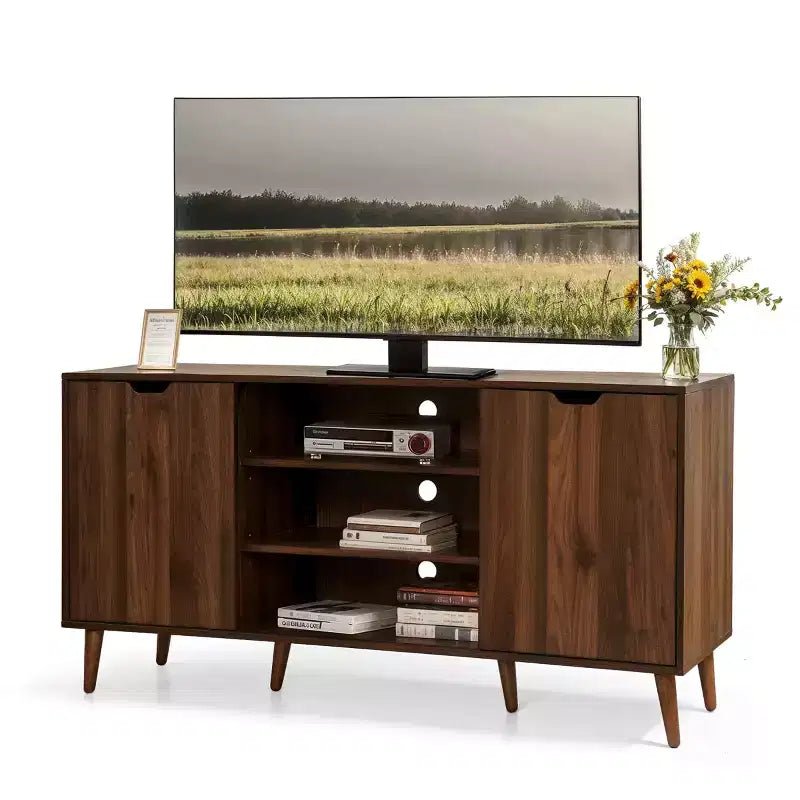 Subrtex Solid Wood TV Stand for TVs Up to 60 With Double Sliding Doors And Storage