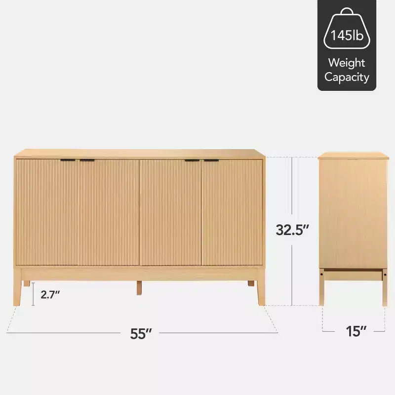 Armoire de rangement à 4 portes cannelées avec portes à fermeture douce
