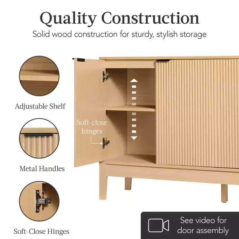 Armoire de rangement à 4 portes cannelées avec portes à fermeture douce