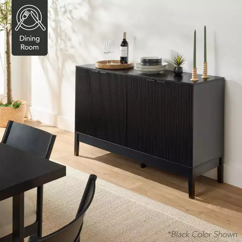 Armoire de rangement à 4 portes cannelées avec portes à fermeture douce