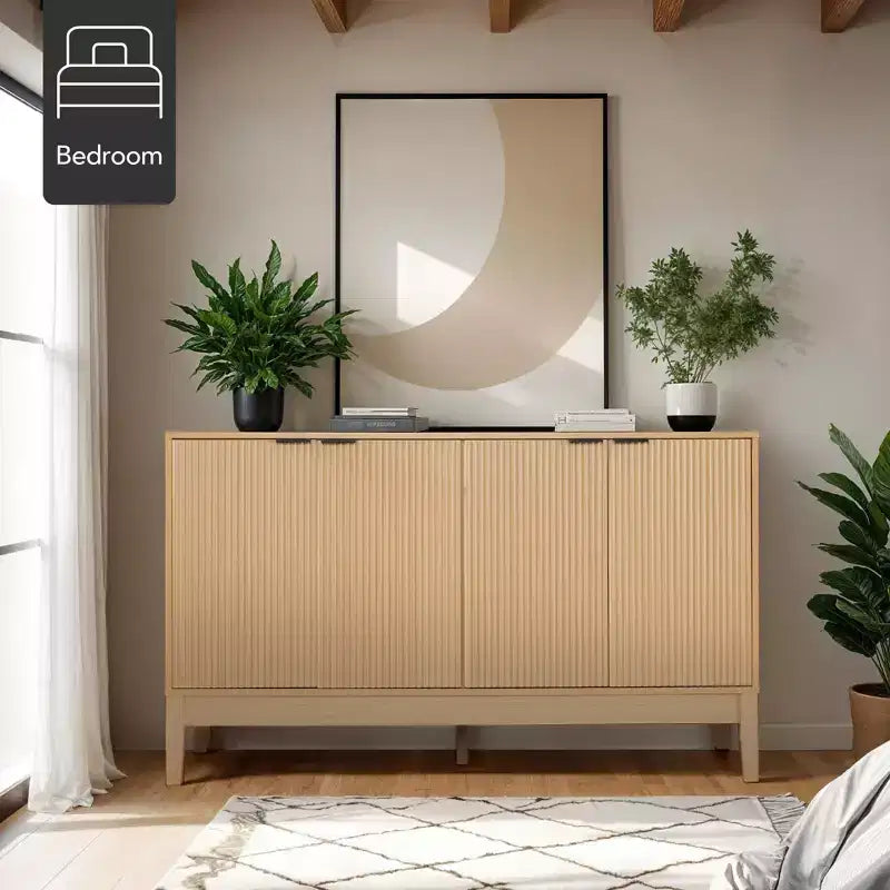 Armoire de rangement à 4 portes cannelées avec portes à fermeture douce