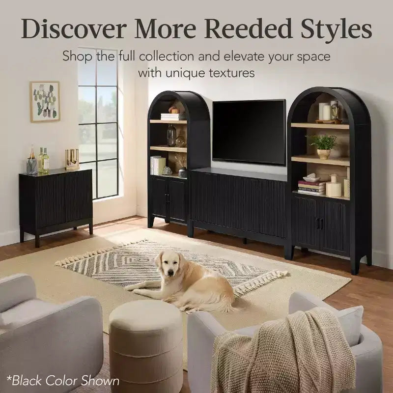 Armoire de rangement à 4 portes cannelées avec portes à fermeture douce