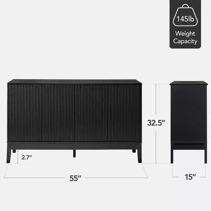 Armoire de rangement à 4 portes cannelées avec portes à fermeture douce