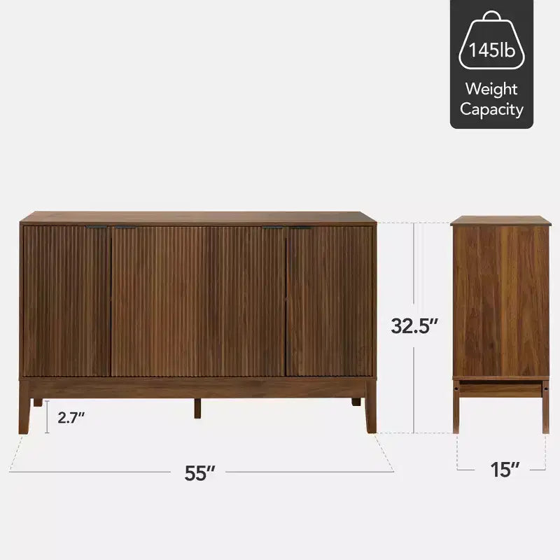 Armoire de rangement à 4 portes cannelées avec portes à fermeture douce