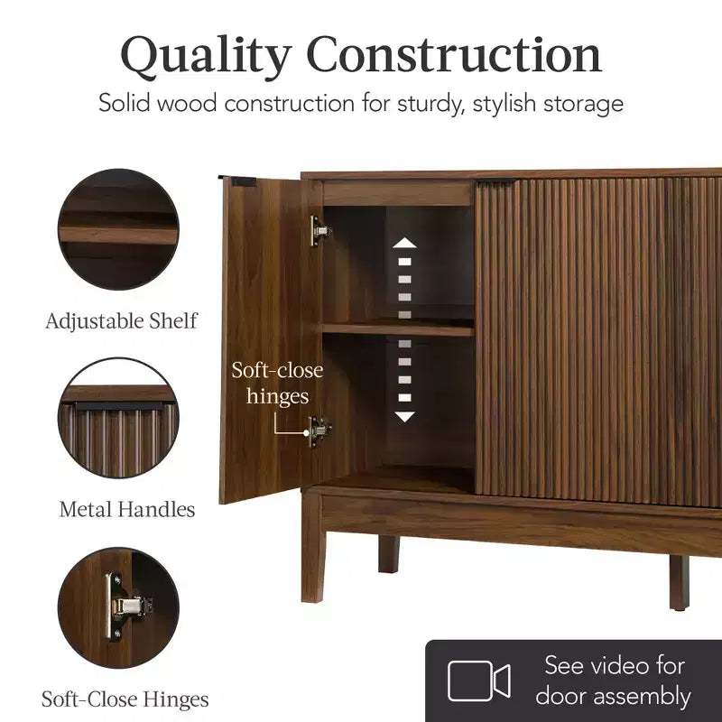Armoire de rangement à 4 portes cannelées avec portes à fermeture douce