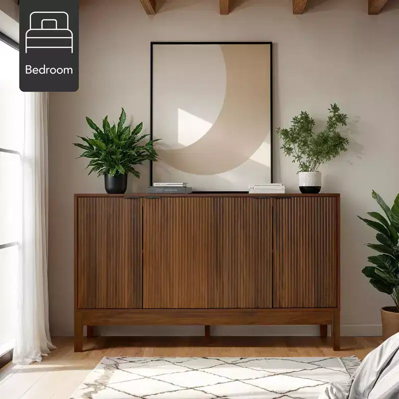 Armoire de rangement à 4 portes cannelées avec portes à fermeture douce