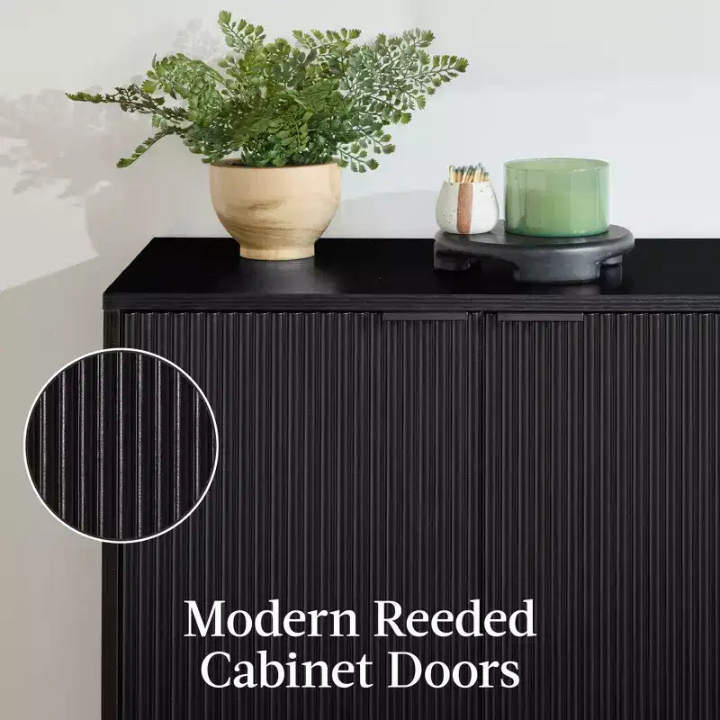 Armoire de rangement à 4 portes cannelées avec portes à fermeture douce