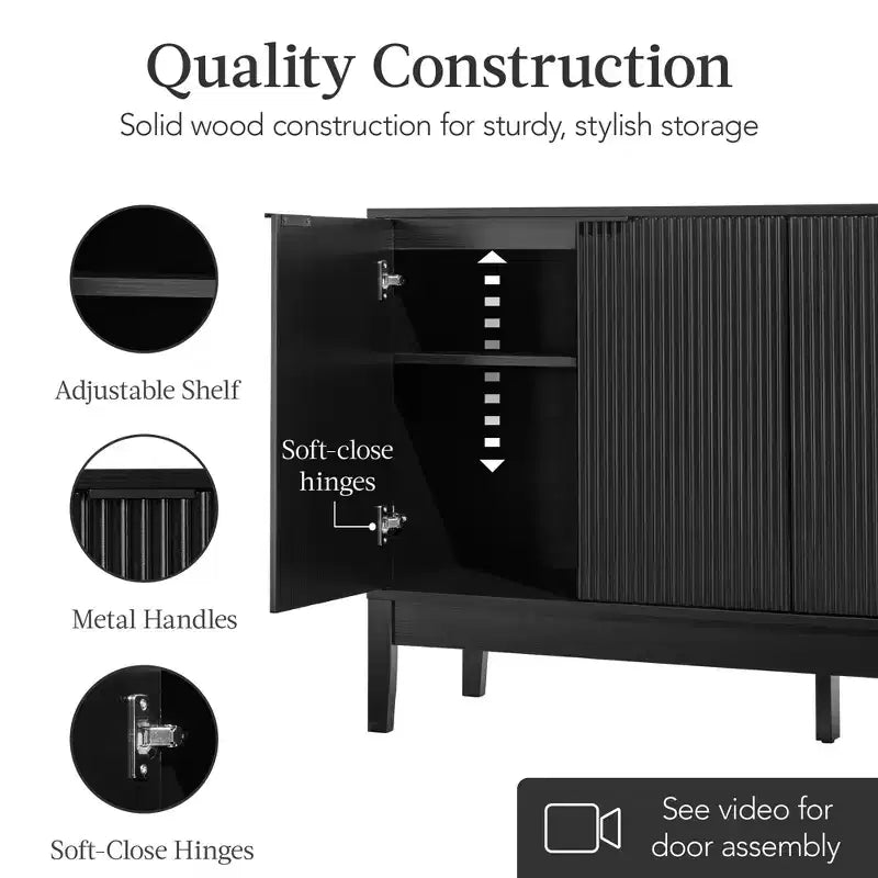 Armoire de rangement à 4 portes cannelées avec portes à fermeture douce