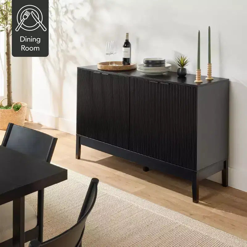 Armoire de rangement à 4 portes cannelées avec portes à fermeture douce