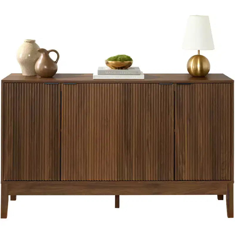 Armoire de rangement à 4 portes cannelées avec portes à fermeture douce