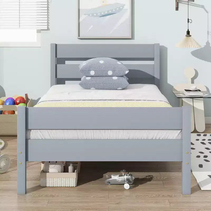 Lit de rangement simple avec tête de lit en bois d'hévéa massif
