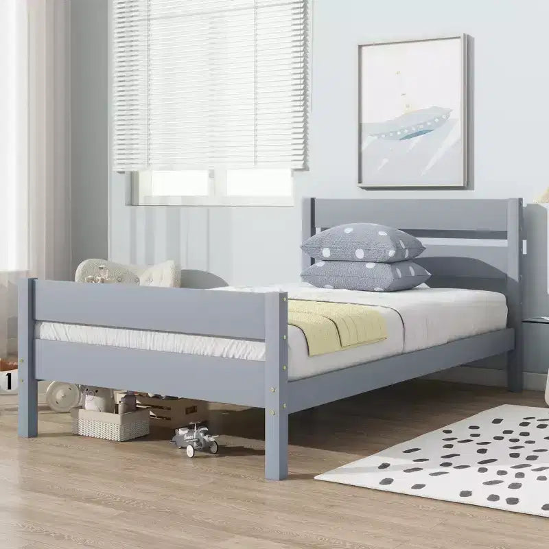 Lit de rangement simple avec tête de lit en bois d'hévéa massif