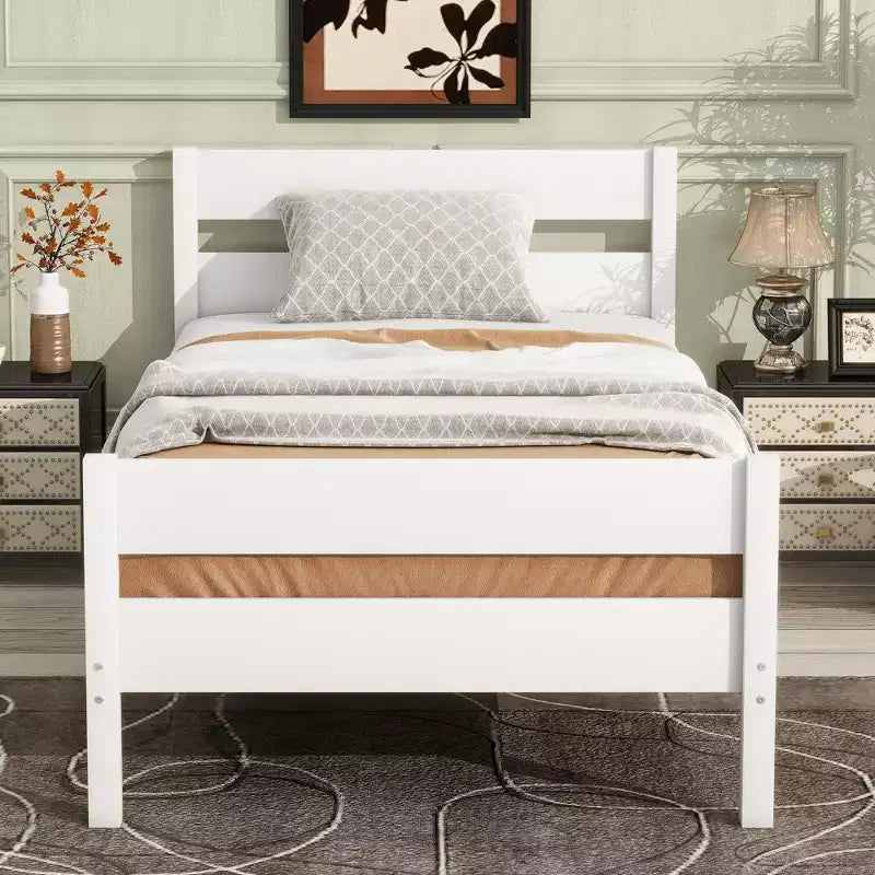 Lit de rangement simple avec tête de lit en bois d'hévéa massif