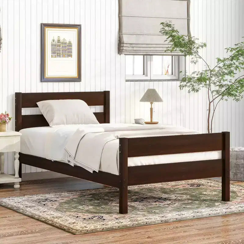 Lit de rangement simple avec tête de lit en bois d'hévéa massif