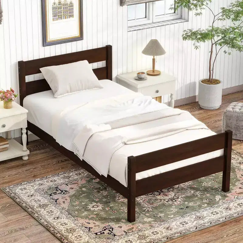 Whisen Twin Size Storage Bed with Headboard - Solid Rubber Wood Frame, Space-Saving Design &amp; Underbed Storage