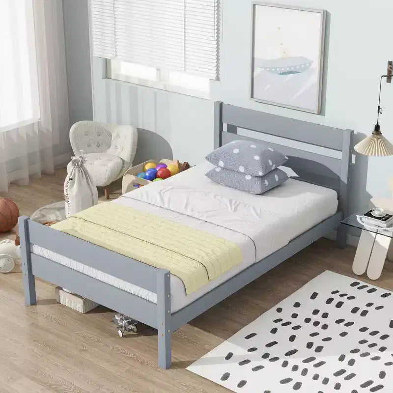Lit de rangement simple avec tête de lit en bois d'hévéa massif