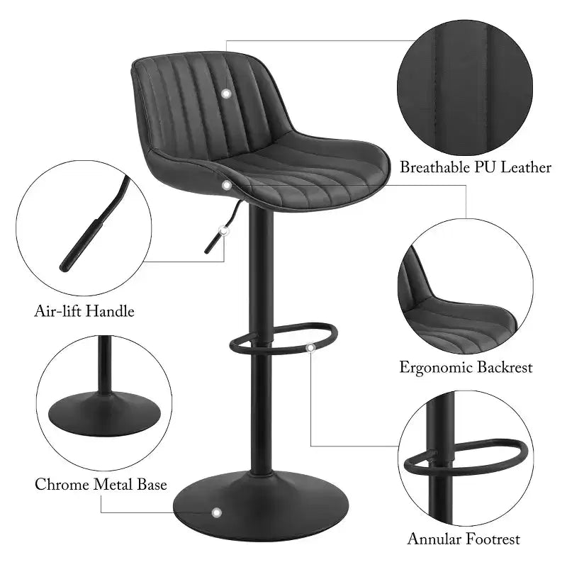 Tabouret de bar pivotant et réglable en hauteur en similicuir