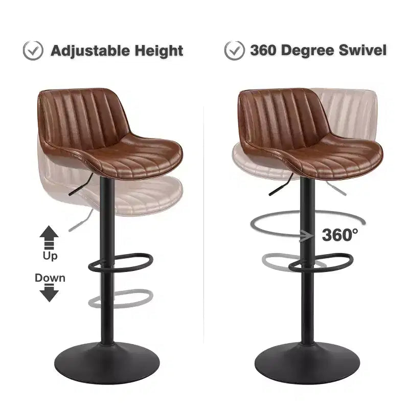 Tabouret de bar pivotant et réglable en hauteur en similicuir