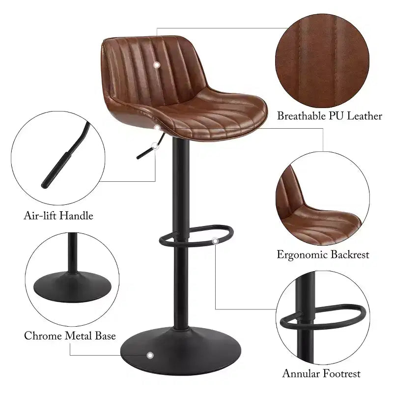 Tabouret de bar pivotant et réglable en hauteur en similicuir