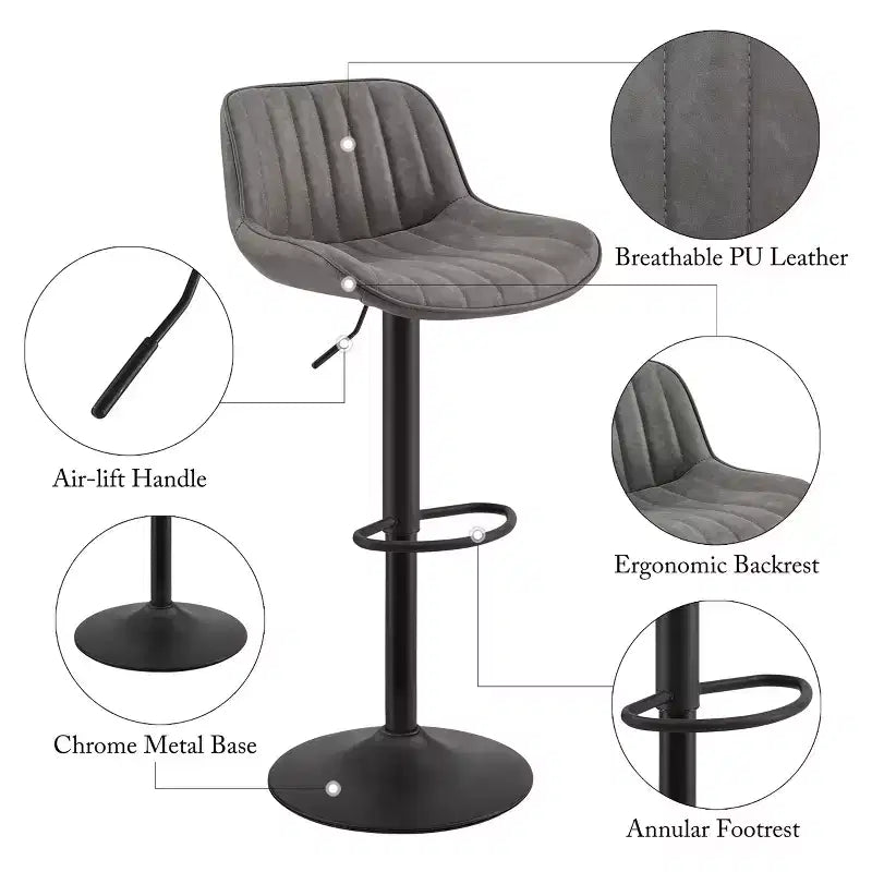 Tabouret de bar pivotant et réglable en hauteur en similicuir