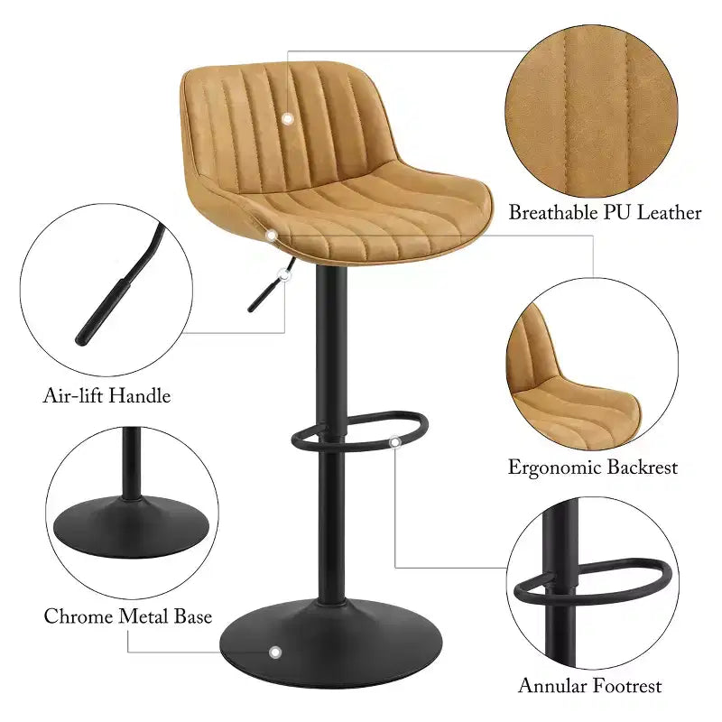 Tabouret de bar pivotant et réglable en hauteur en similicuir