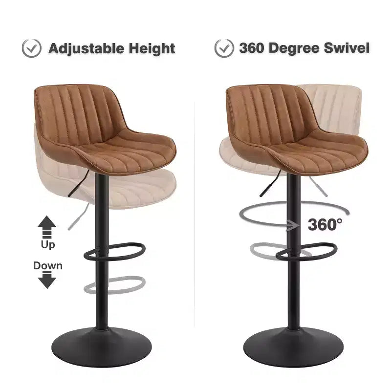 Tabouret de bar pivotant et réglable en hauteur en similicuir