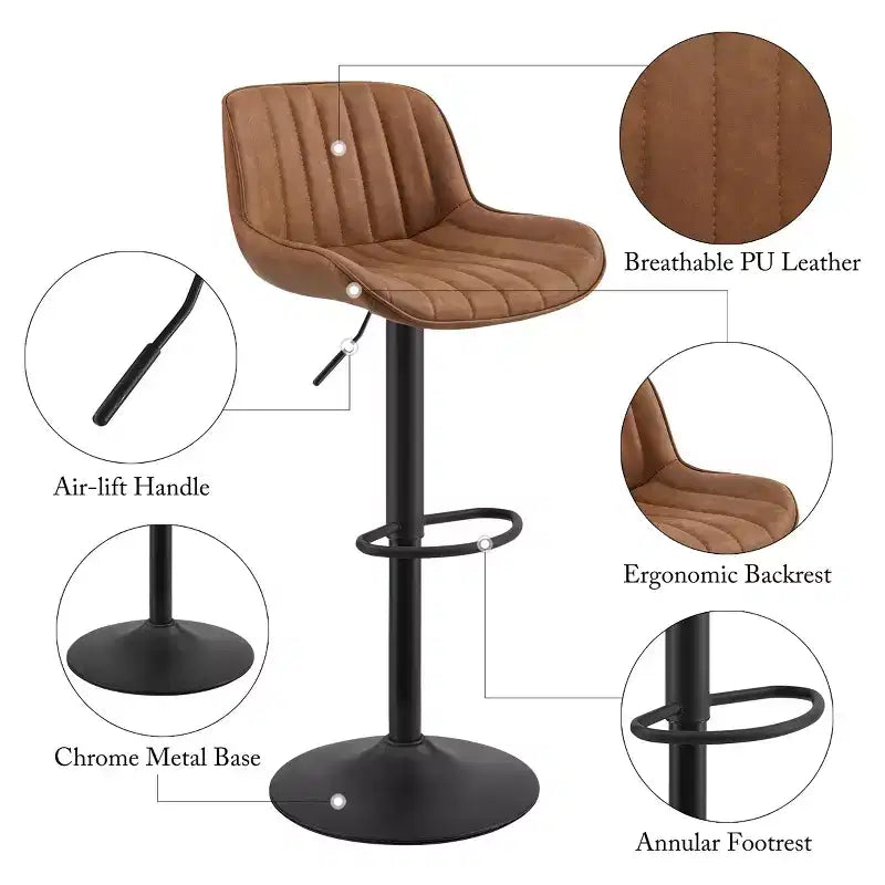 Tabouret de bar pivotant et réglable en hauteur en similicuir