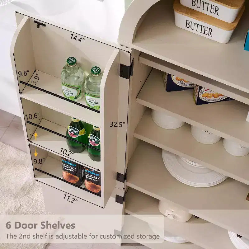 Garde-manger haut et arqué de 180 cm, armoire de rangement moderne avec 3 étagères réglables