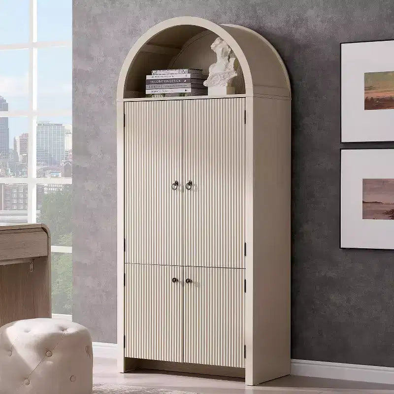 Garde-manger haut et arqué de 180 cm, armoire de rangement moderne avec 3 étagères réglables