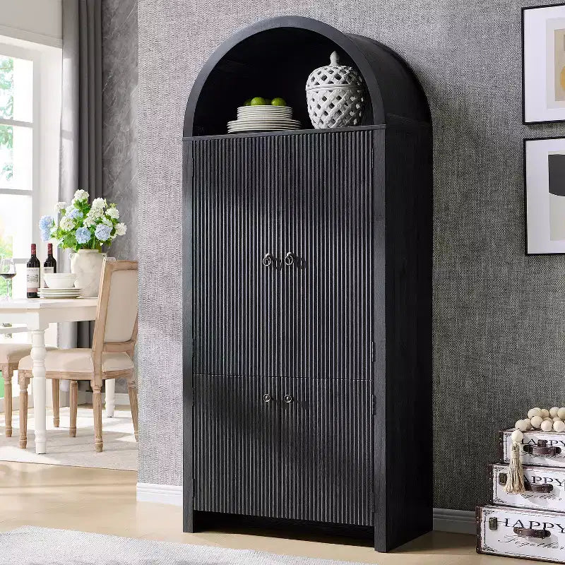 Garde-manger haut et arqué de 180 cm, armoire de rangement moderne avec 3 étagères réglables