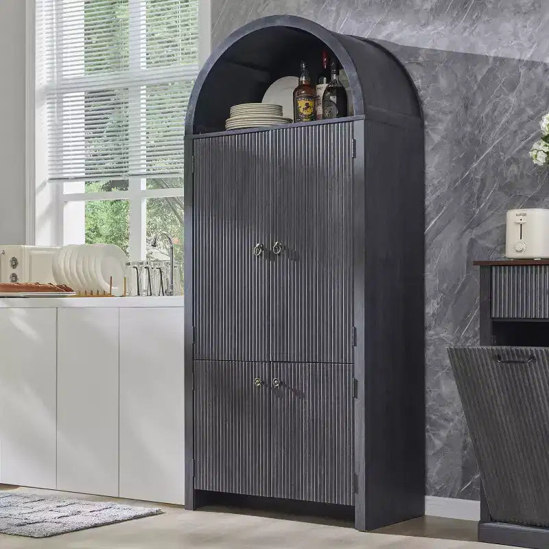 Garde-manger haut et arqué de 180 cm, armoire de rangement moderne avec 3 étagères réglables