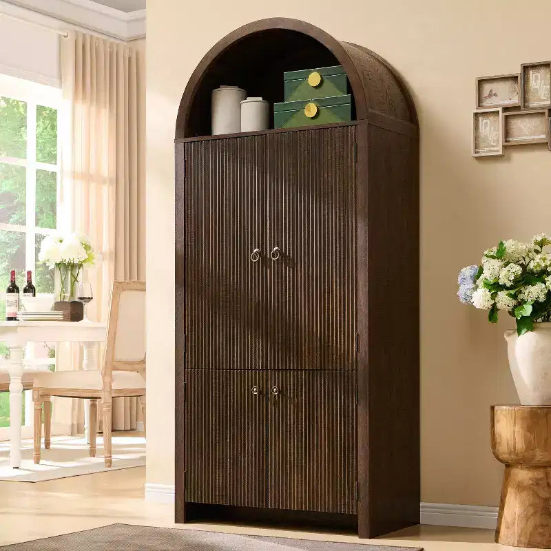 Garde-manger haut et arqué de 180 cm, armoire de rangement moderne avec 3 étagères réglables