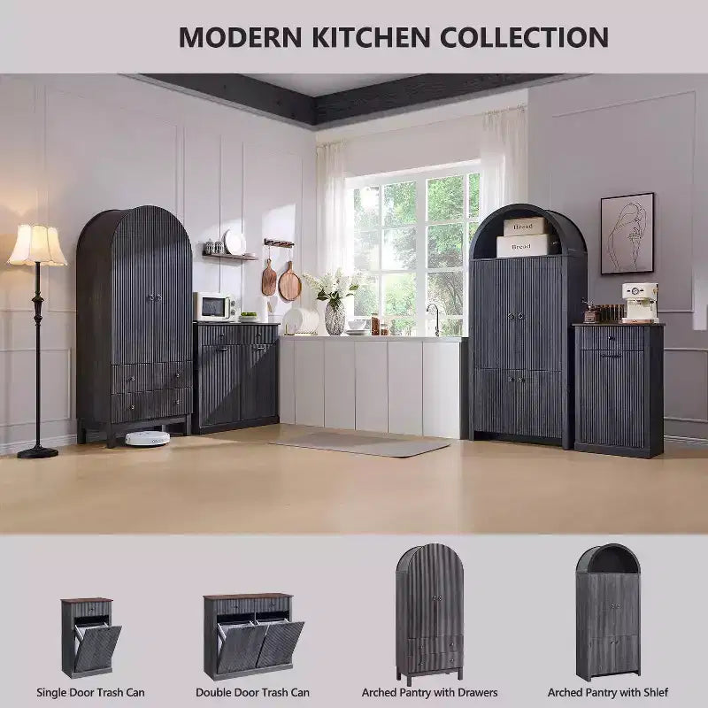 Garde-manger haut et arqué de 180 cm, armoire de rangement moderne avec 3 étagères réglables