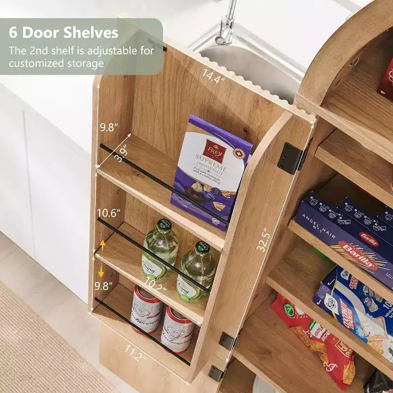 Garde-manger haut et arqué de 180 cm, armoire de rangement moderne avec 3 étagères réglables