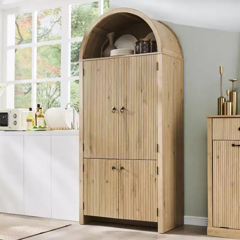 Garde-manger haut et arqué de 180 cm, armoire de rangement moderne avec 3 étagères réglables