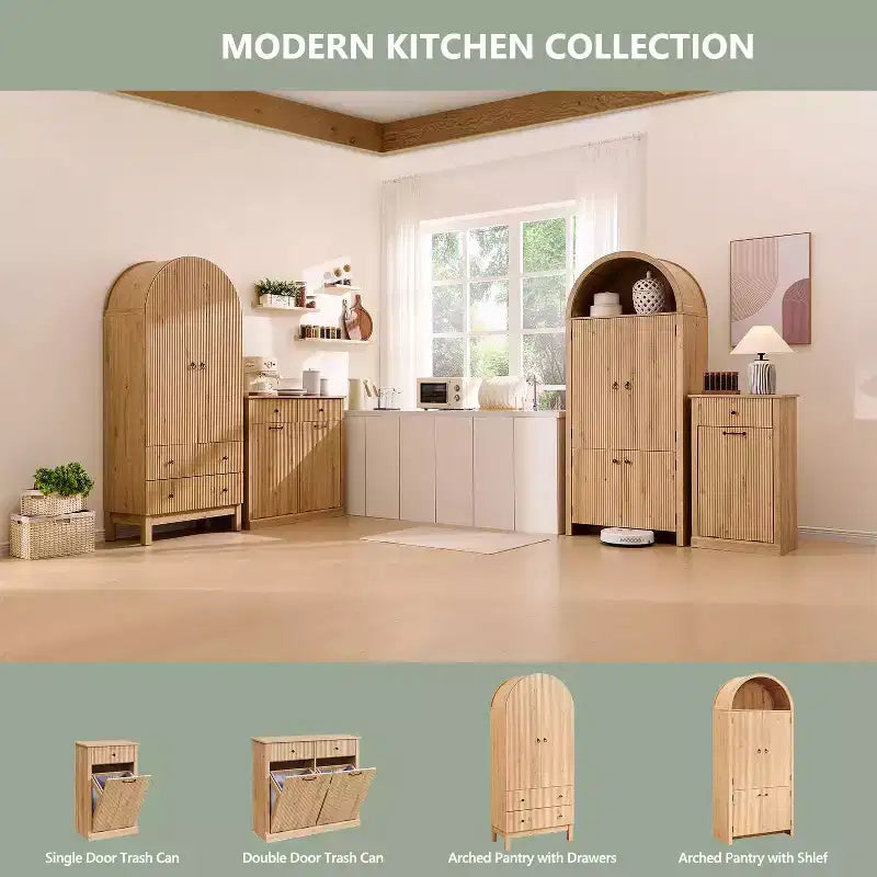 Garde-manger haut et arqué de 180 cm, armoire de rangement moderne avec 3 étagères réglables