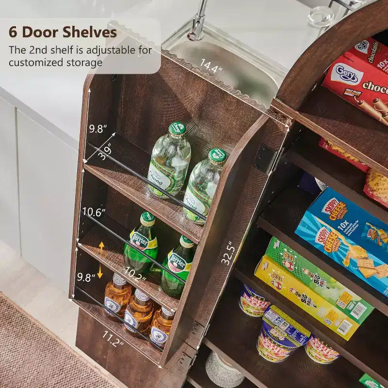 Garde-manger haut et arqué de 180 cm, armoire de rangement moderne avec 3 étagères réglables