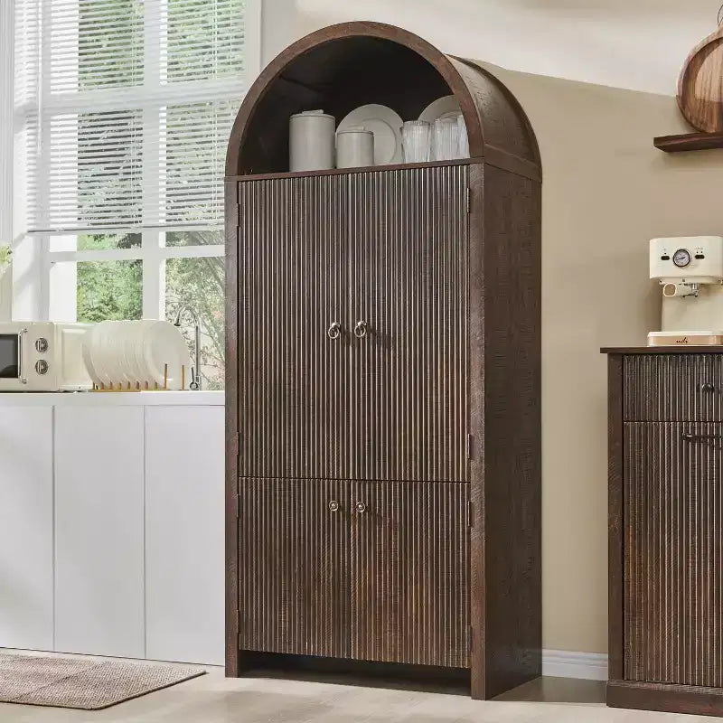 Garde-manger haut et arqué de 180 cm, armoire de rangement moderne avec 3 étagères réglables