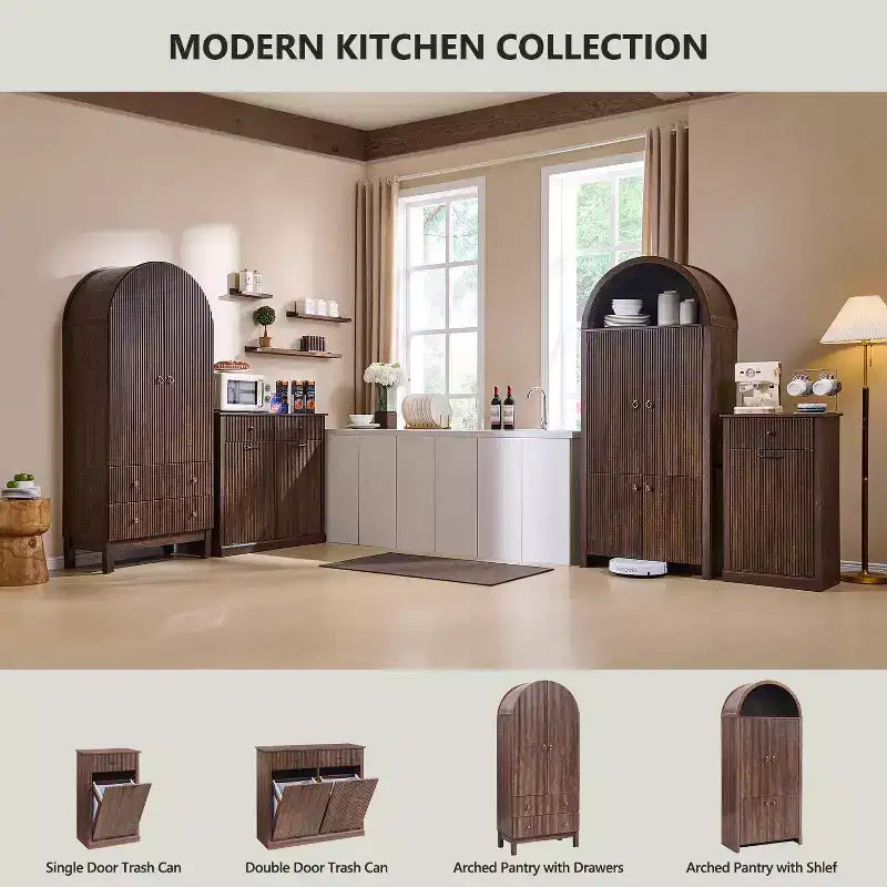Garde-manger haut et arqué de 180 cm, armoire de rangement moderne avec 3 étagères réglables