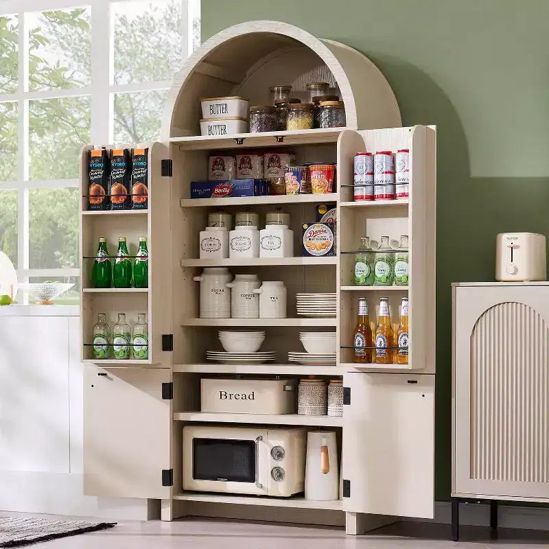 Garde-manger haut et arqué de 180 cm, armoire de rangement moderne avec 3 étagères réglables