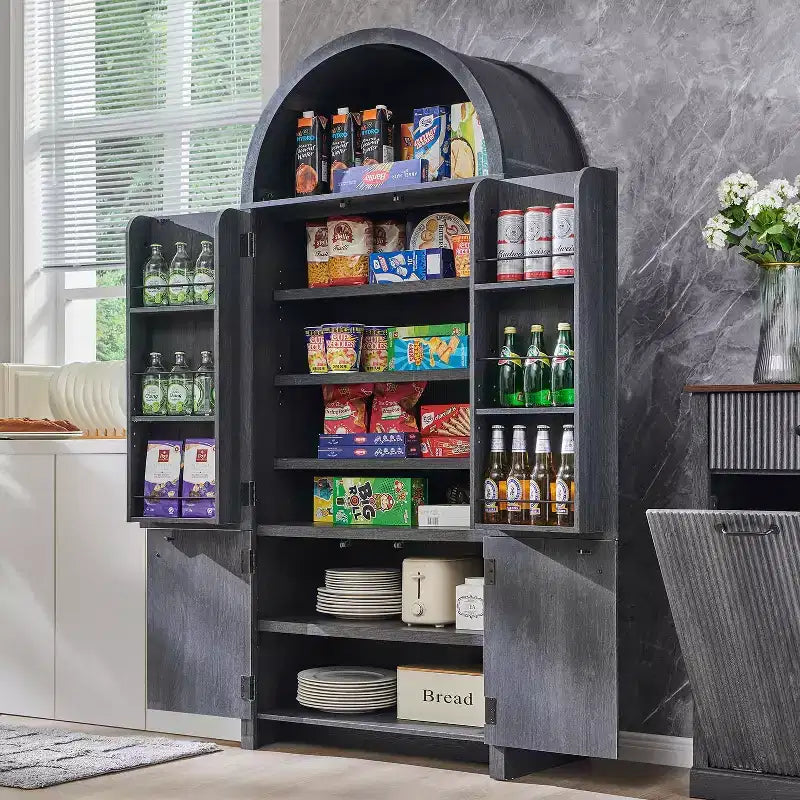 Garde-manger haut et arqué de 180 cm, armoire de rangement moderne avec 3 étagères réglables