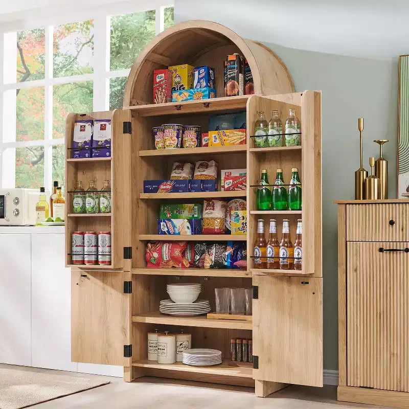 Garde-manger haut et arqué de 180 cm, armoire de rangement moderne avec 3 étagères réglables